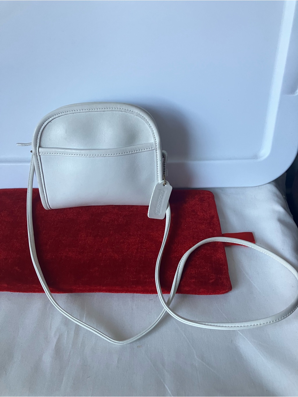 Vintage Coach 9017 Abbie Abby Zip White Small Crossbody Leather Purse Bag